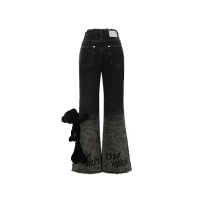 13DE MARZO Bear Gradient Logo Flare Jeans Black - Image 4