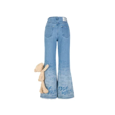 13DE MARZO Bear Gradient Logo Flare Jeans Blue - Image 5