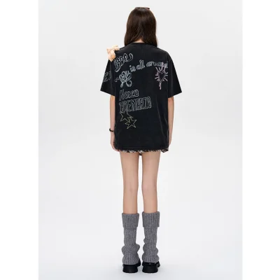 13DE MARZO Slogan Graffiti T-shirt Black - Image 4