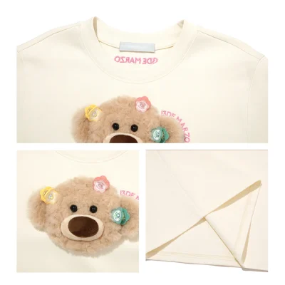 13DE MARZO Bear Flower Clip T-shirt White - Image 6