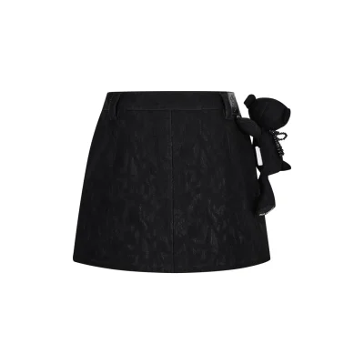 13DE MARZO Bear Lacy Denim Skirt Black - Image 5