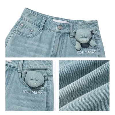 13DE MARZO Denim Frayed Embroidered Shorts Blue - Image 6