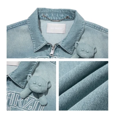 13DE MARZO Denim Frayed Embroidered Jacket Blue - Image 7