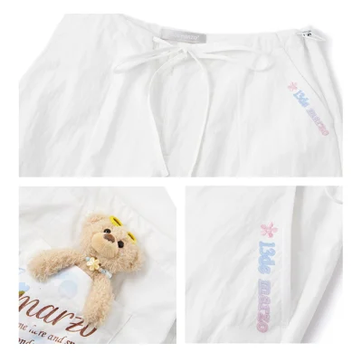 13DE MARZO Hawaii Bear Drawstring Pants White - Image 7