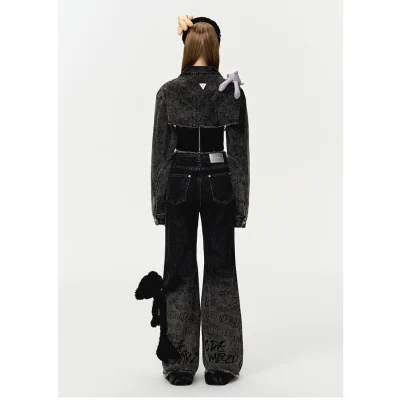 13DE MARZO Bear Gradient Logo Flare Jeans Black - Image 3