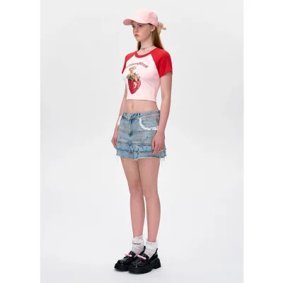 13DE MARZO Fruit Raglan Cropped-Top Red - Image 3