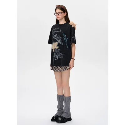 13DE MARZO Slogan Graffiti T-shirt Black - Image 3