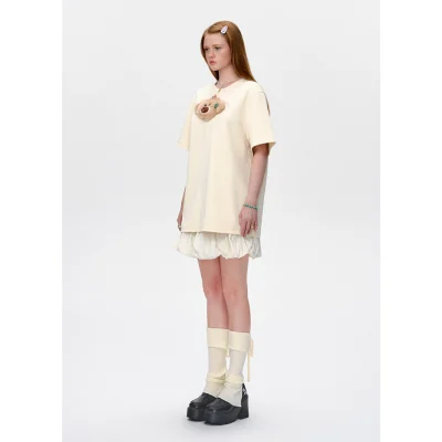 13DE MARZO Bear Flower Clip T-shirt White - Image 3
