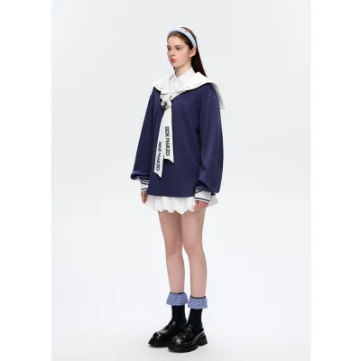 13DE MARZO Sailor Collar Long Sleeve Navy Blue - Image 3