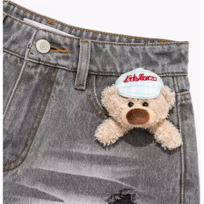 13DE MARZO Plaid Pocket Denim Shorts Grey - Image 6