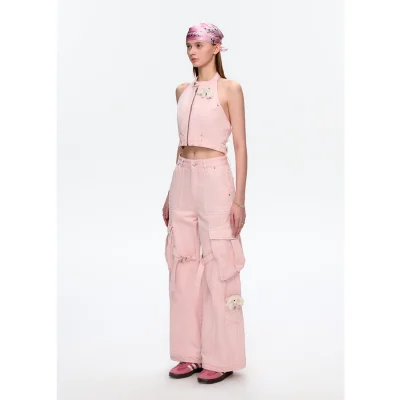 13DE MARZO Denim Cargo Pants Pink - Image 3