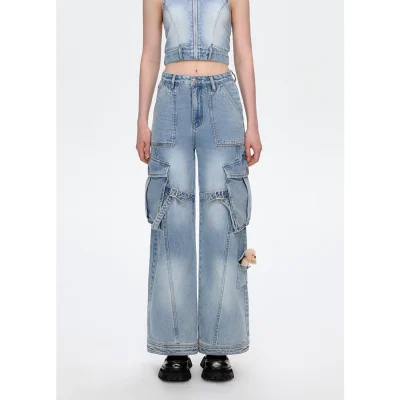 13DE MARZO Denim Cargo Pants Blue - Image 3