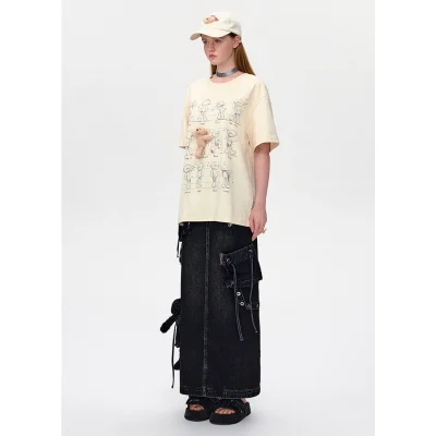 13DE MARZO Bear Movement Sketch T-shirt Beige - Image 3