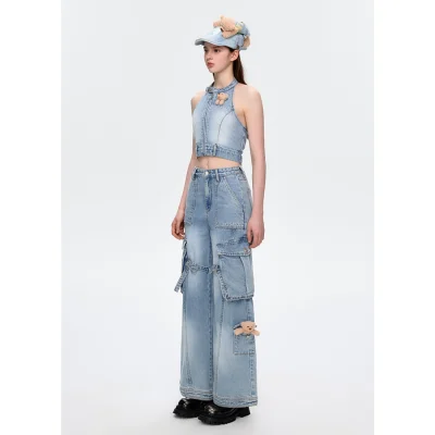 13DE MARZO Halter Denim Top Blue - Image 3