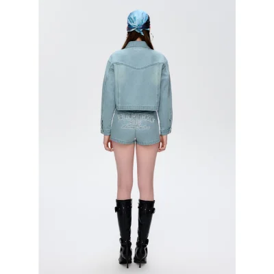 13DE MARZO Denim Frayed Embroidered Jacket Blue - Image 4