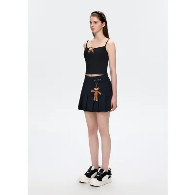 13DE MARZO Sunburnt Bear Cooling Pleated Skirt Black - Image 3