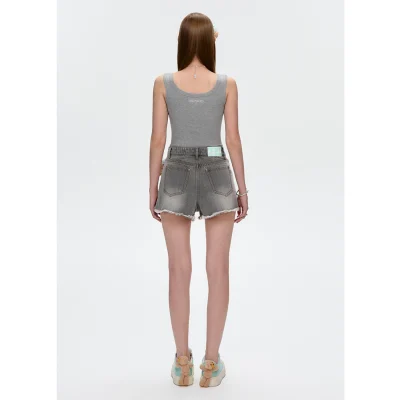13DE MARZO Plaid Pocket Denim Shorts Grey - Image 4