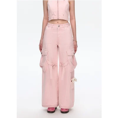 13DE MARZO Denim Cargo Pants Pink
