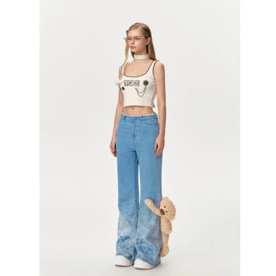 13DE MARZO Bear Gradient Logo Flare Jeans Blue - Image 3