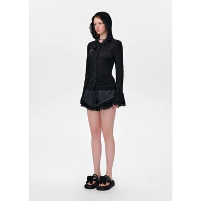 13DE MARZO Bear Lacy Pearl Cardigan Black - Image 3