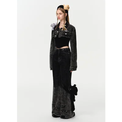 13DE MARZO Bear Gradient Logo Flare Jeans Black