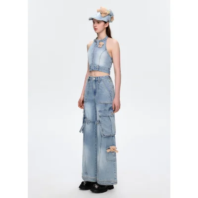 13DE MARZO Denim Cargo Pants Blue - Image 4