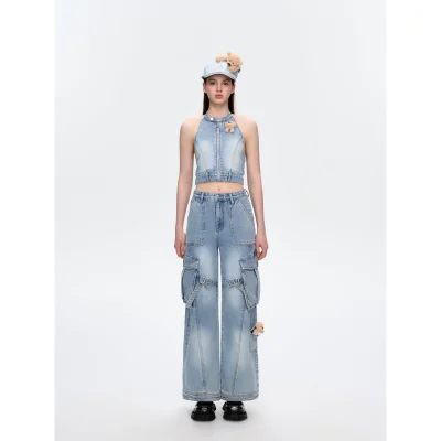 13DE MARZO Denim Cargo Pants Blue