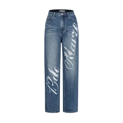 13DE MARZO Distressed Logo Decorated Jeans Blue