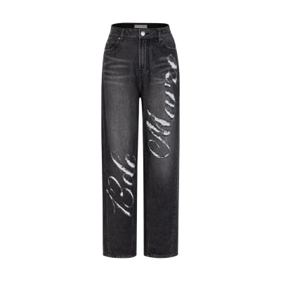 13DE MARZO Distressed Logo Decorated Jeans Black