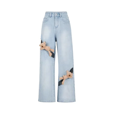 13DE MARZO Hollow-out Bear Jeans Blue