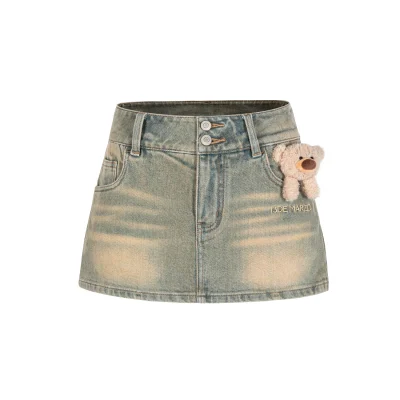 13DE MARZO Embroidered Logo Denim Skirt Blue