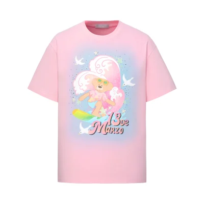 13DE MARZO Island Style Surfing Bear T-Shirt Pink