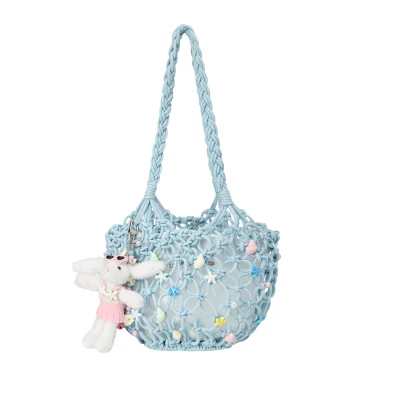 13DE MARZO Island Style Shells Knitted Bag Blue