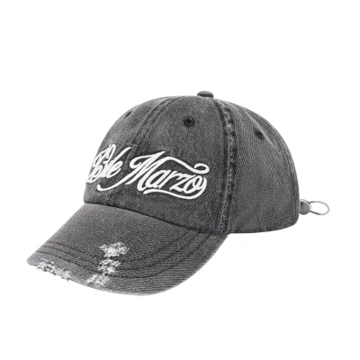 13DE MARZO Washed Distressed Baseball Cap Black