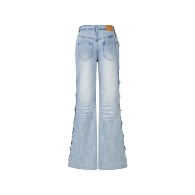 13DE MARZO Island Style Hollow Out Jeans Blue - Image 6