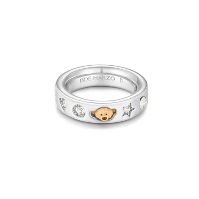 13DE MARZO Color Gems Bear Thin Ring Silver