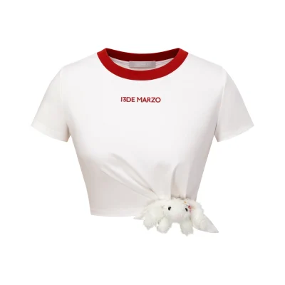 13DE MARZO Knot Cropped Top White