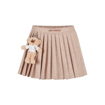 13DE MARZO Plaid Pleated Skirt Brown