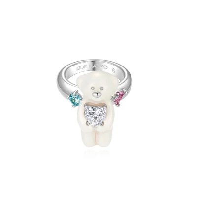 13DE MARZO Pearl Bear Ring Silver