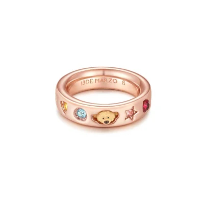 13DE MARZO Color Gems Bear Thin Ring Rose Gold