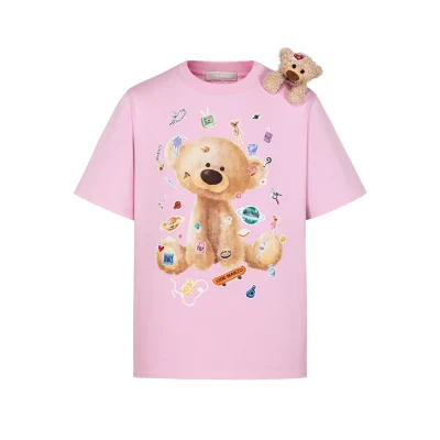 13DE MARZO Bear Stickers T-Shirt Pink