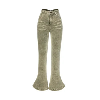 13DE MARZO Doozoo Split Hem Flared Jeans Green