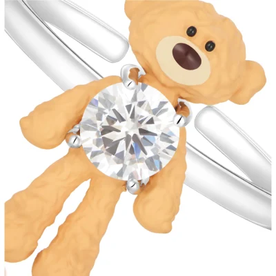 13DE MARZO Silver Mini Bear Adjustable Joint Ring with Round Diamond - Image 3
