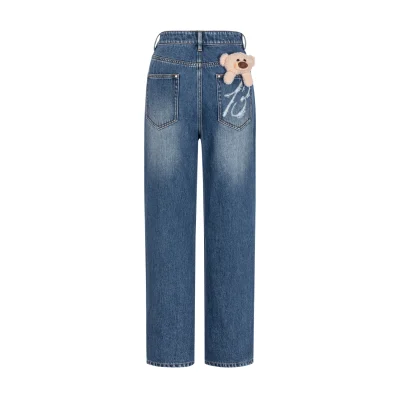 13DE MARZO Distressed Logo Decorated Jeans Blue - Image 5