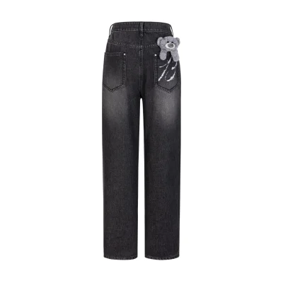 13DE MARZO Distressed Logo Decorated Jeans Black - Image 6