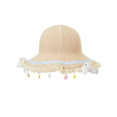 13DE MARZO Island Style Shells Straw Hat Khaki
