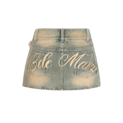 13DE MARZO Embroidered Logo Denim Skirt Blue - Image 6