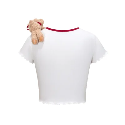 13DE MARZO Ribbon Collar Cropped Top White - Image 6