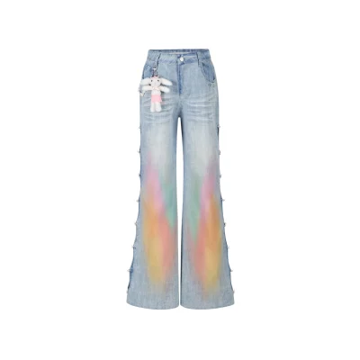 13DE MARZO Island Style Hollow Out Jeans Blue