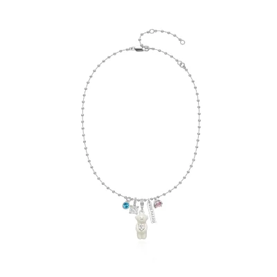 13DE MARZO Pearl Bear Necklace Silver